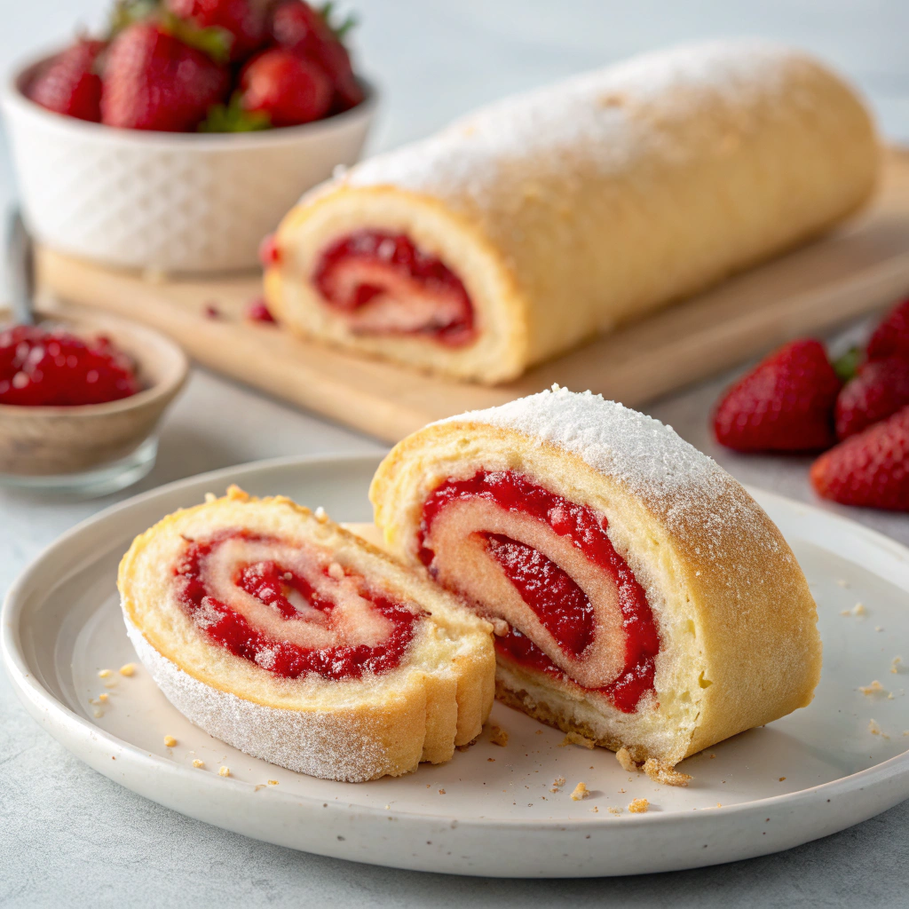 Biscuit roulé à la confiture de fraises